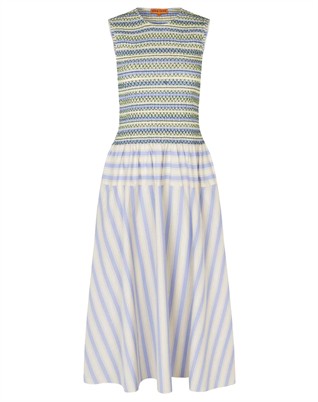 Smocked Gathered Tank Kjole - Pastel Stripes